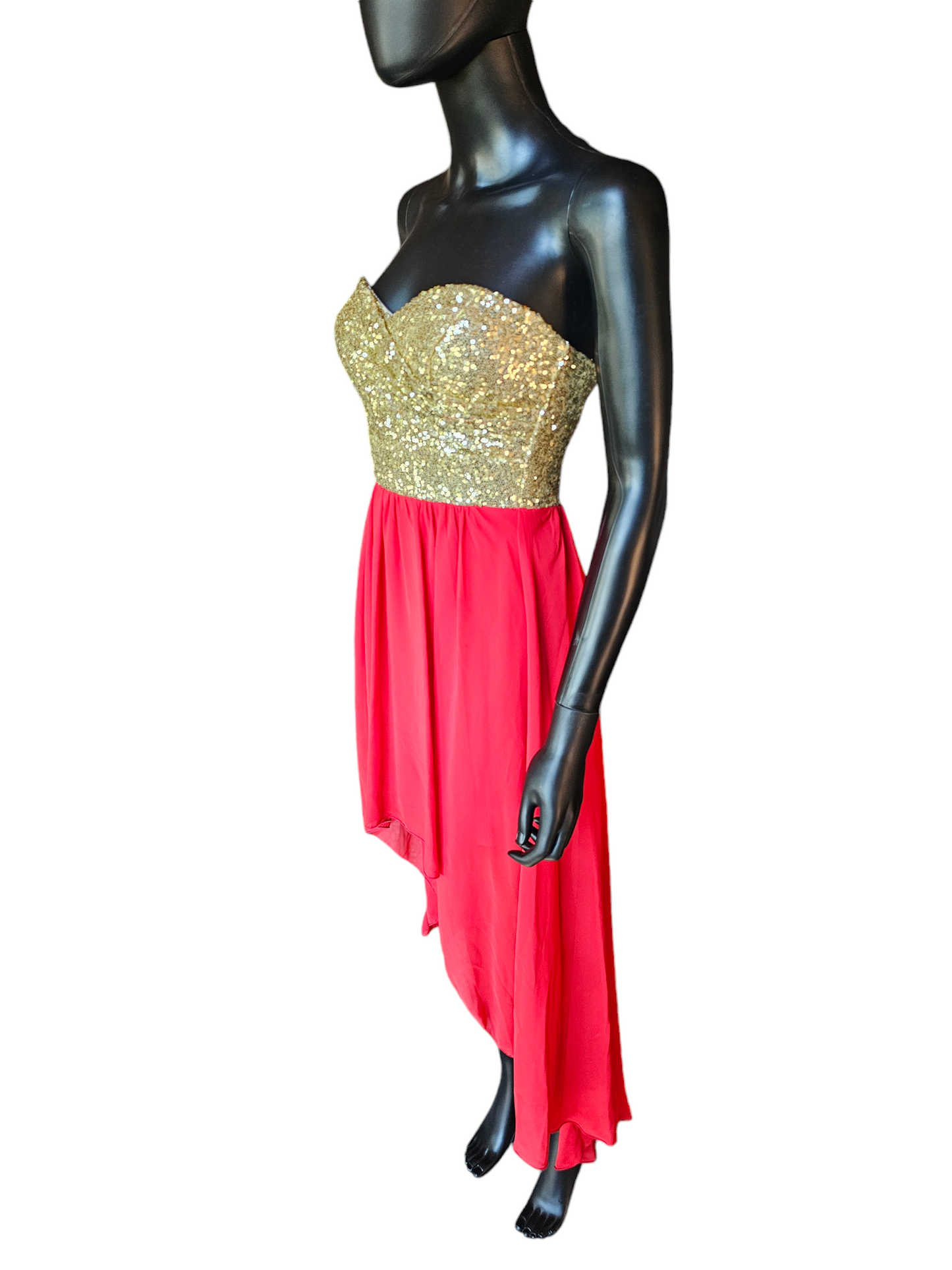 Gold Sequin/Red Chiffon High Low Party Dress