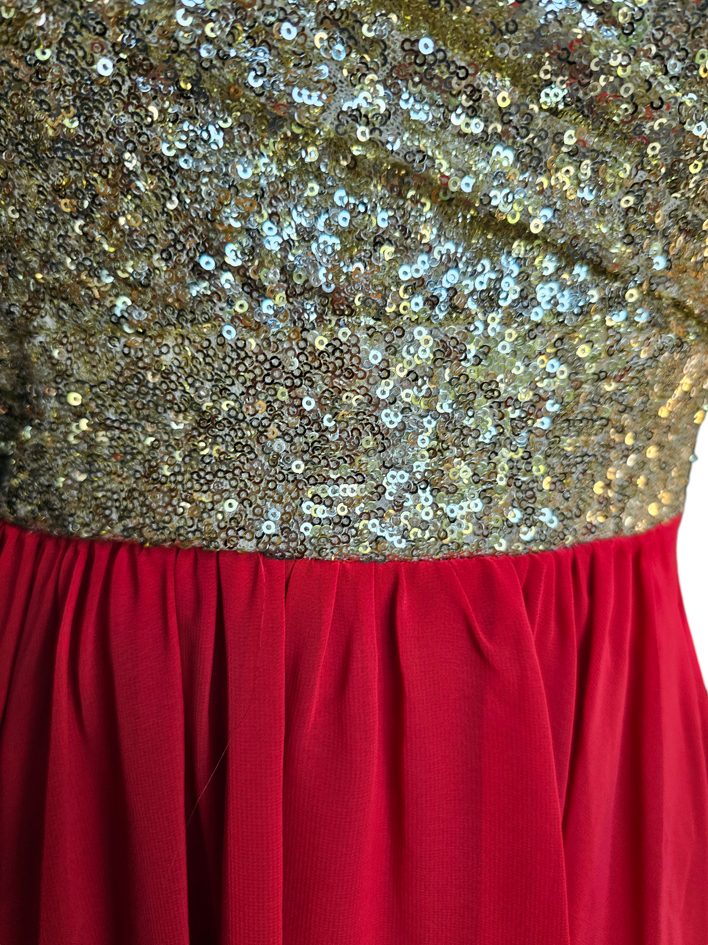 Gold Sequin/Red Chiffon High Low Party Dress