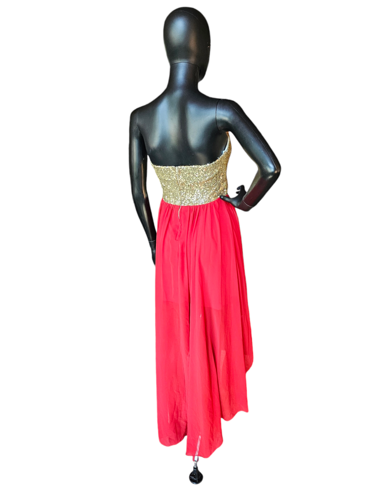 Gold Sequin/Red Chiffon High Low Party Dress