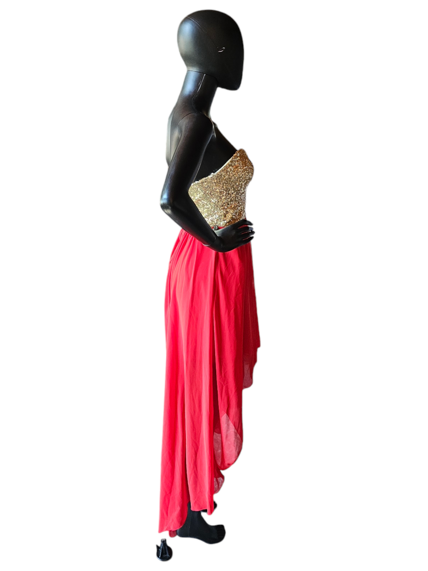 Gold Sequin/Red Chiffon High Low Party Dress