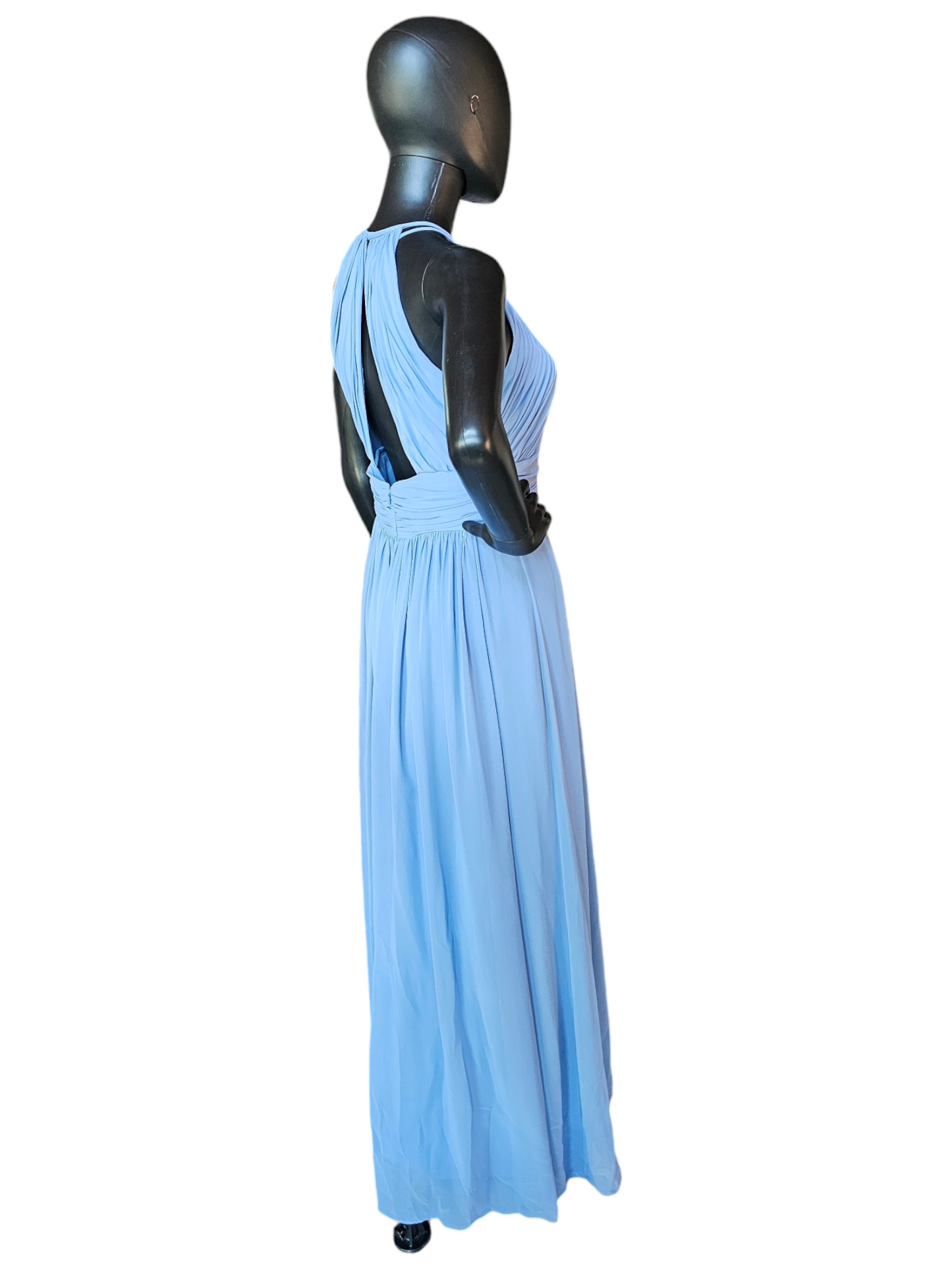 Dessy Steel Blue Chiffon Halter Formal Gown