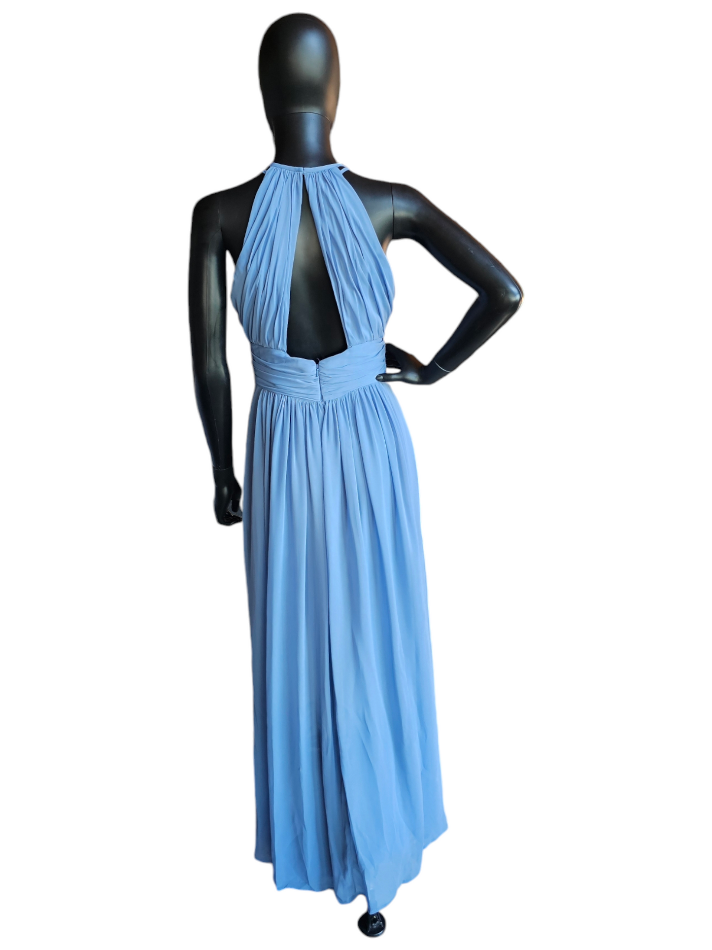 Dessy Steel Blue Chiffon Halter Formal Gown