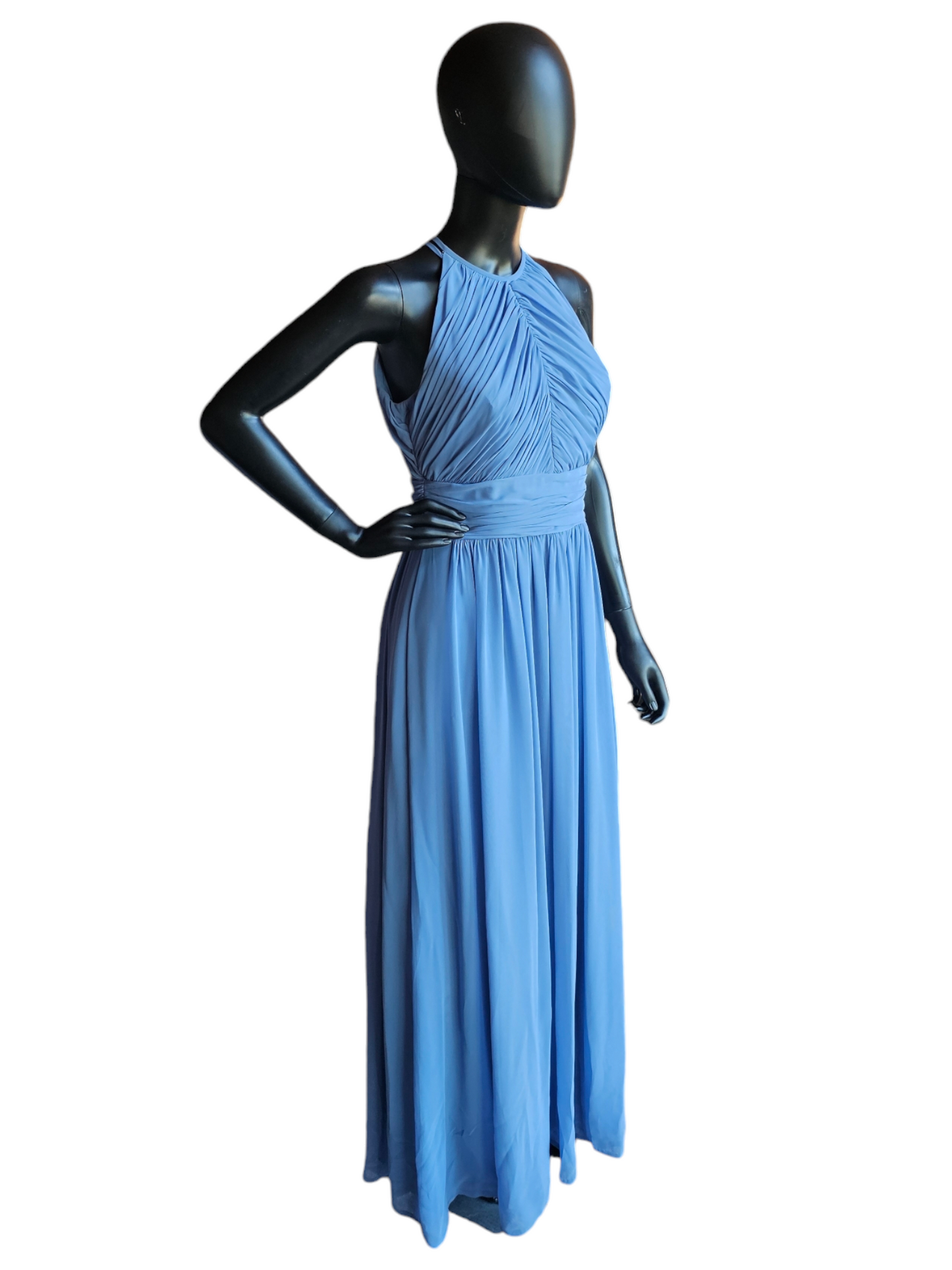 Dessy Steel Blue Chiffon Halter Formal Gown