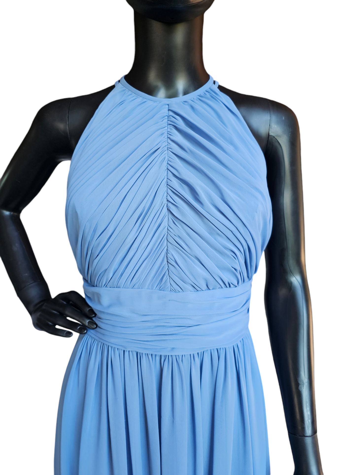 Dessy Steel Blue Chiffon Halter Formal Gown