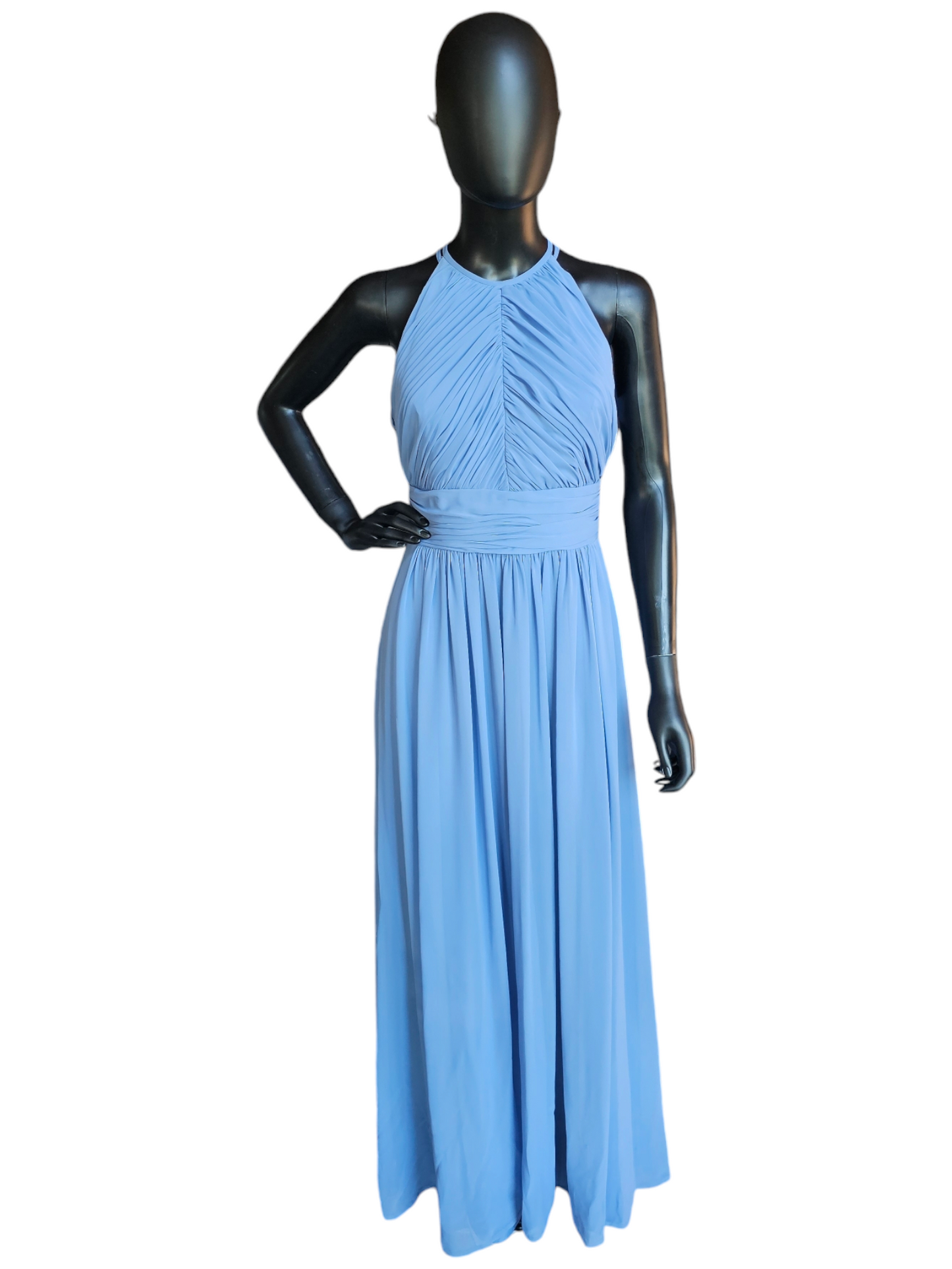 Dessy Steel Blue Chiffon Halter Formal Gown