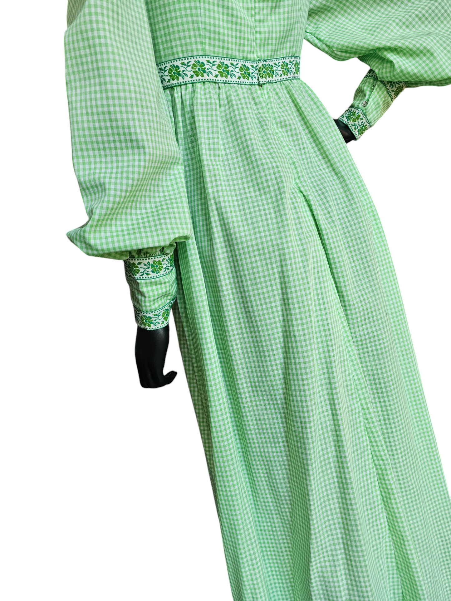 Green Checked Square Neck Prairie-Core Maxi Gown