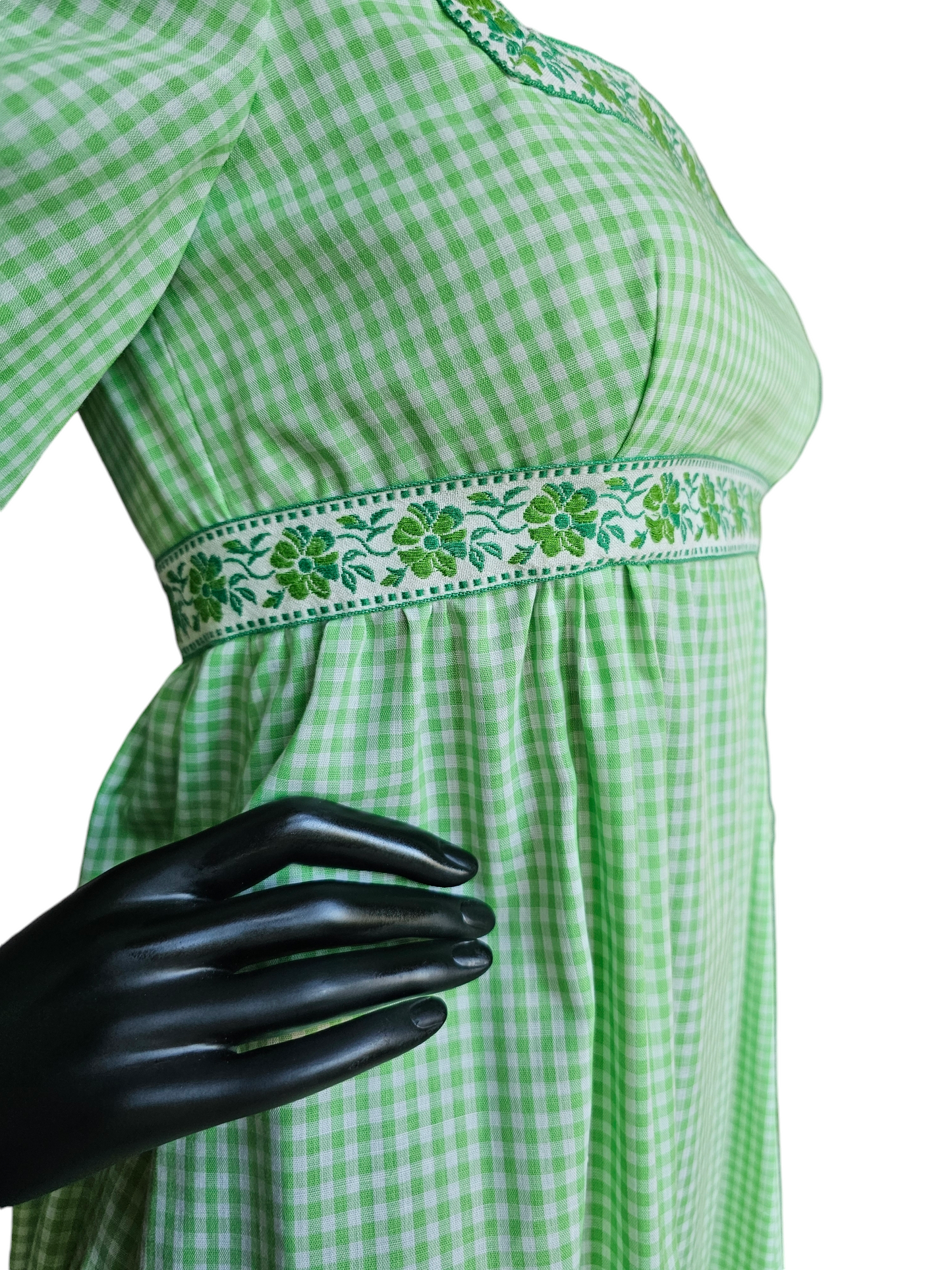 Green Checked Square Neck Prairie-Core Maxi Gown