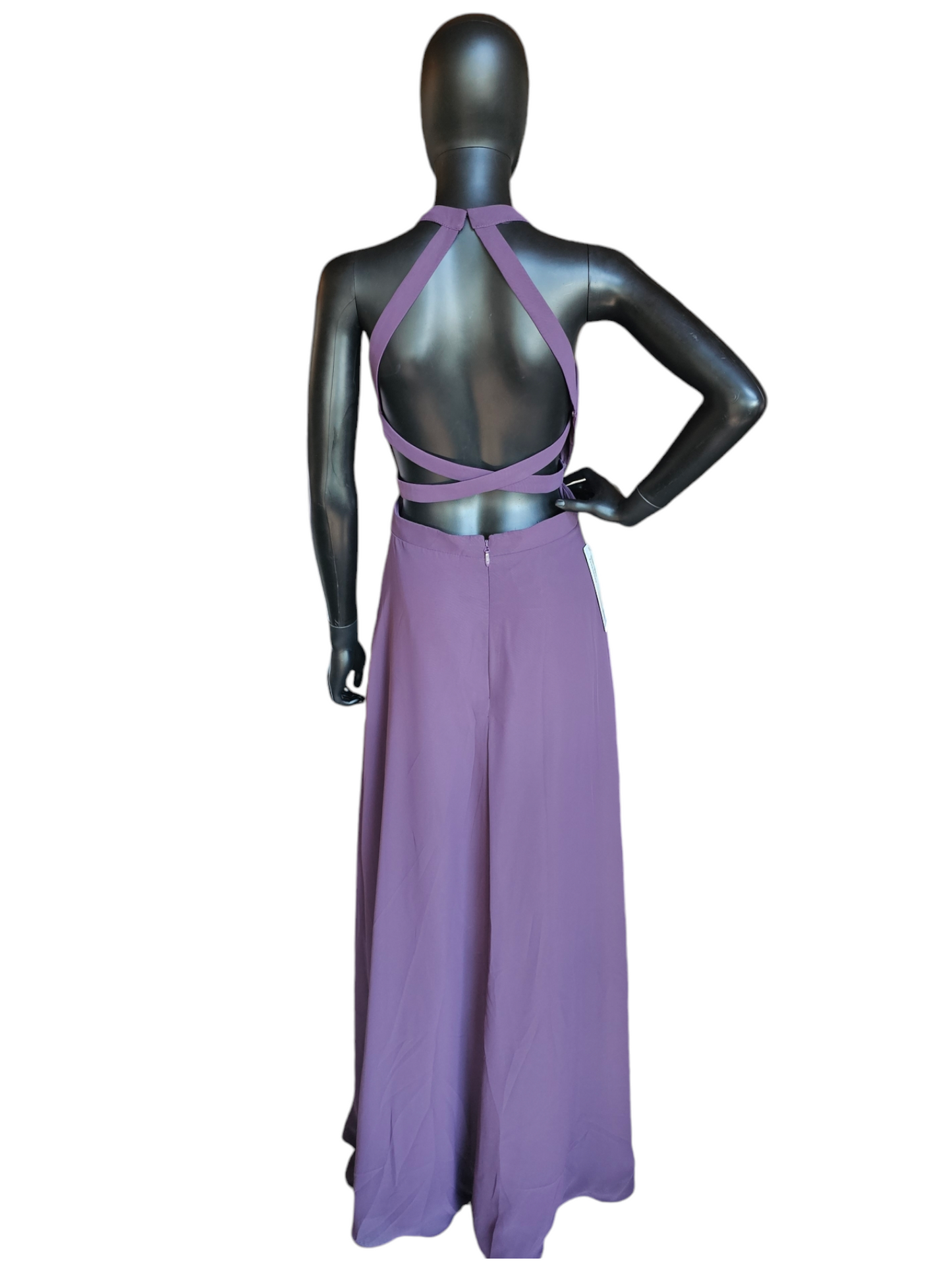 Purple Chiffon Halter Tie Back Bridesmaid Azazi NWT