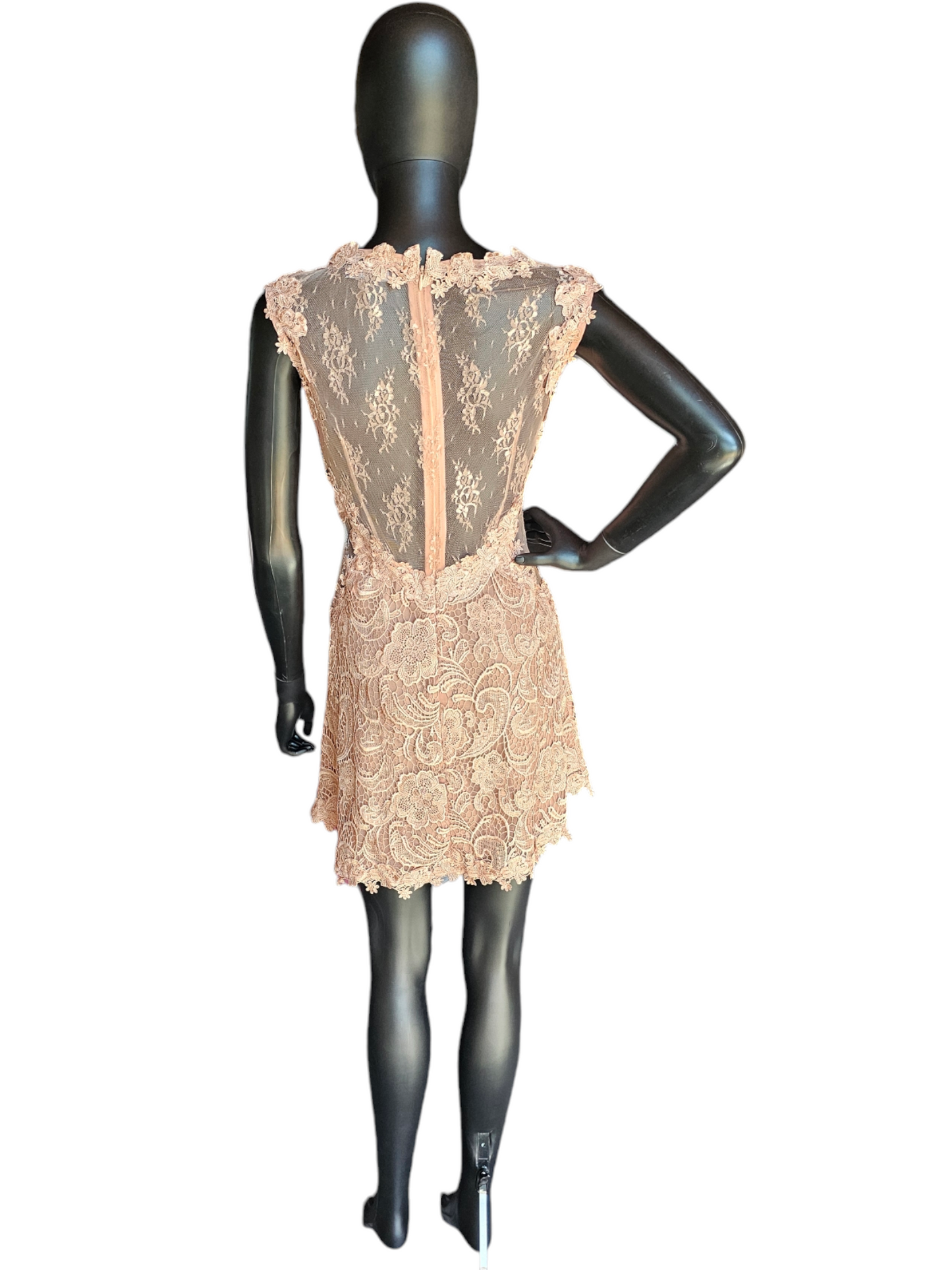 Peach Lace Illusion Panel Dress - ANGL