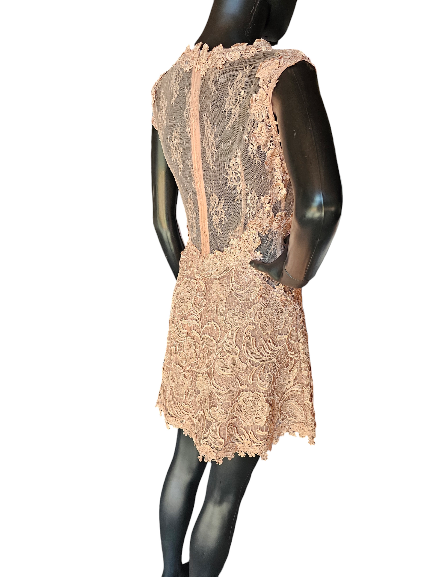 Peach Lace Illusion Panel Dress - ANGL