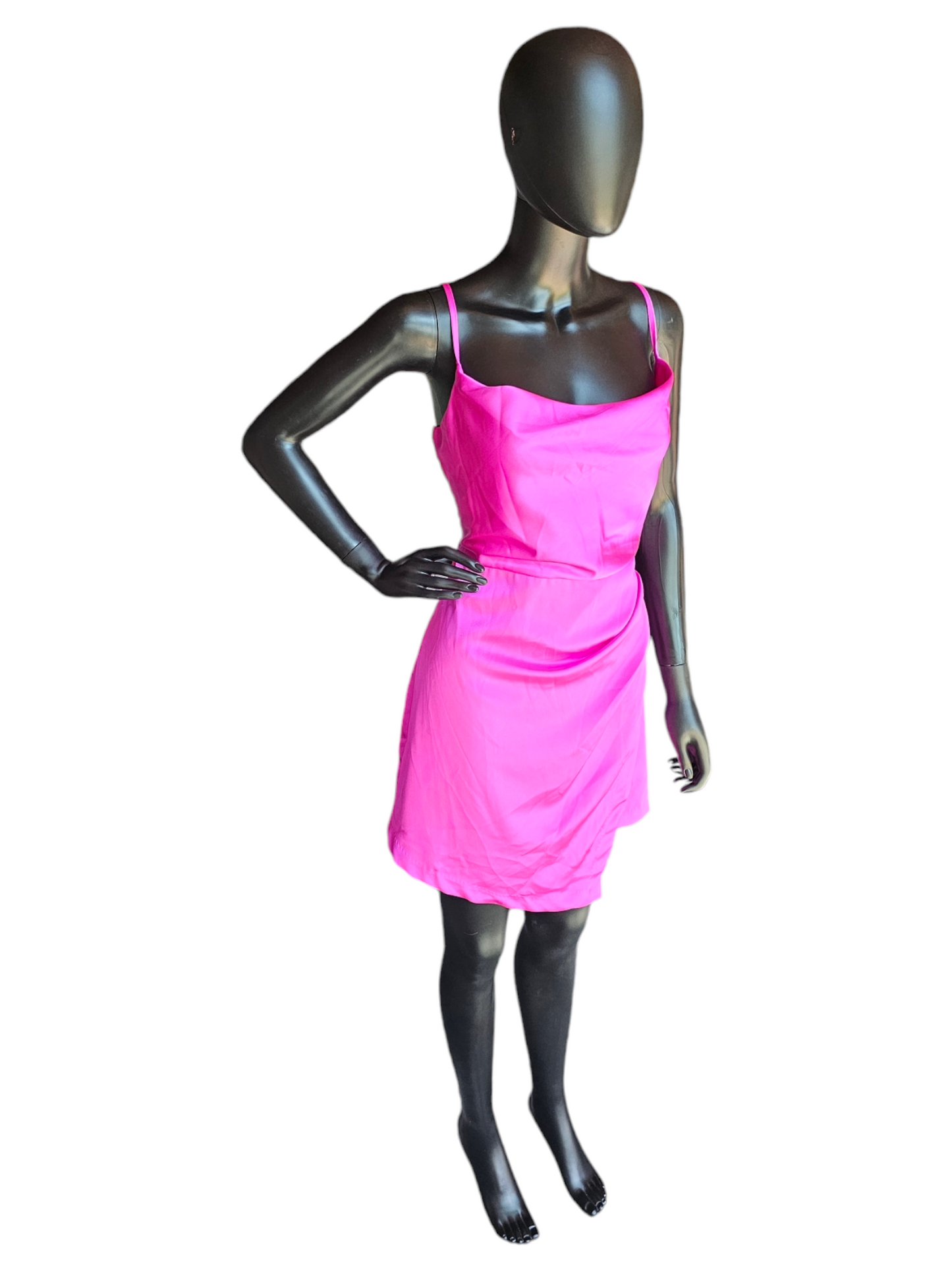 Electric Pink Satin Slip Dress - Glam