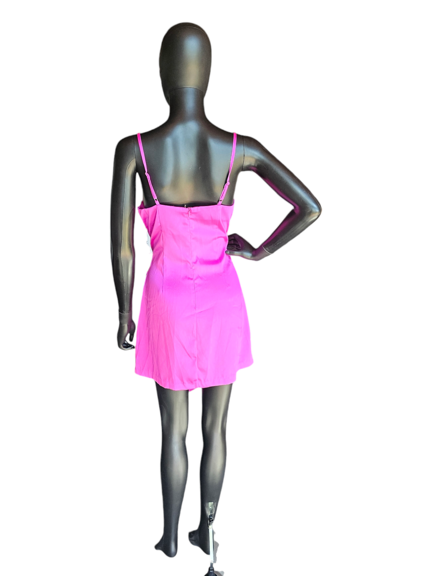 Electric Pink Satin Slip Dress - Glam