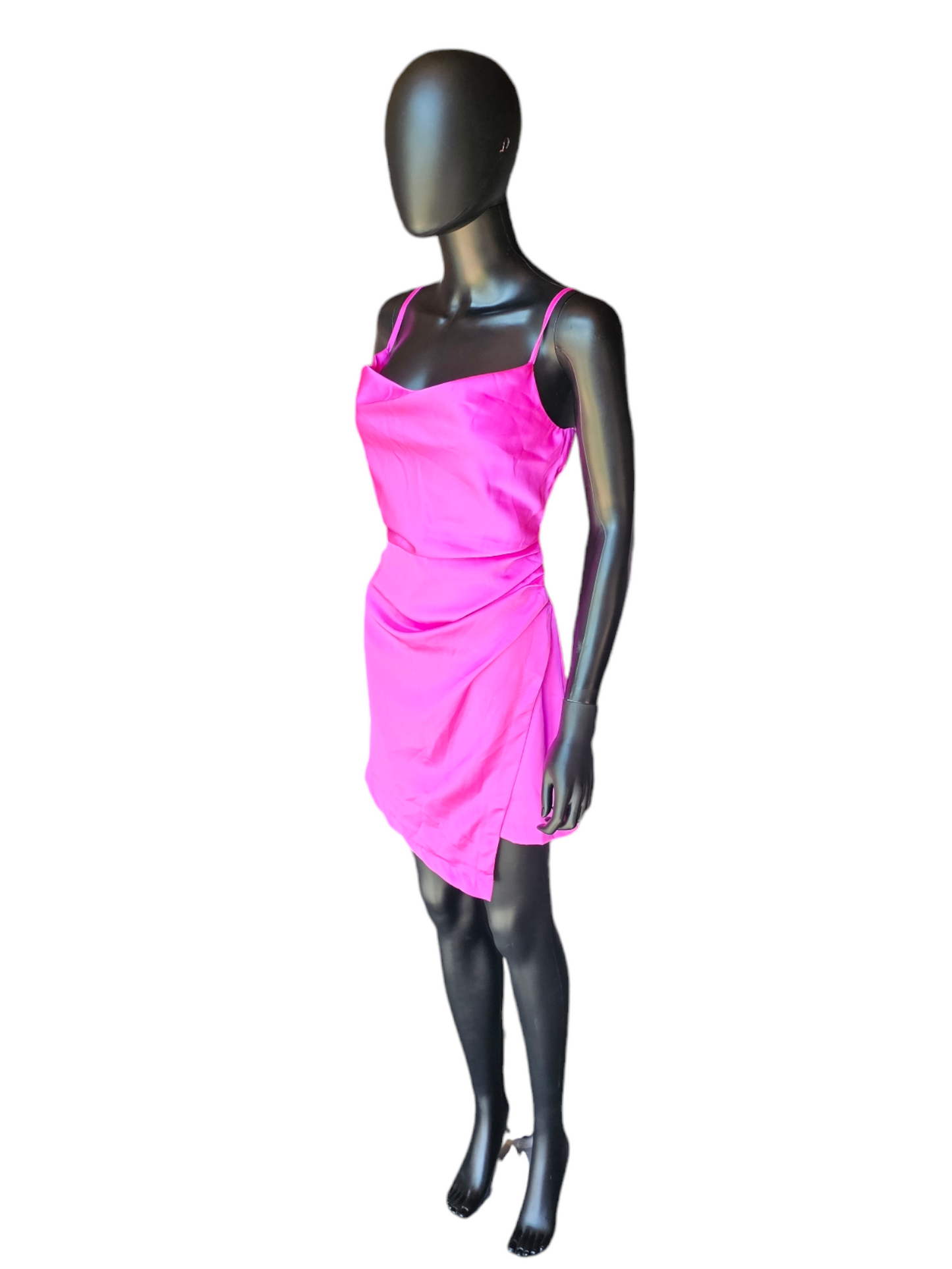 Electric Pink Satin Slip Dress - Glam