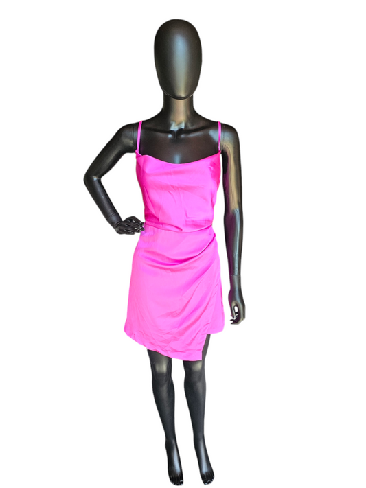 Electric Pink Satin Slip Dress - Glam