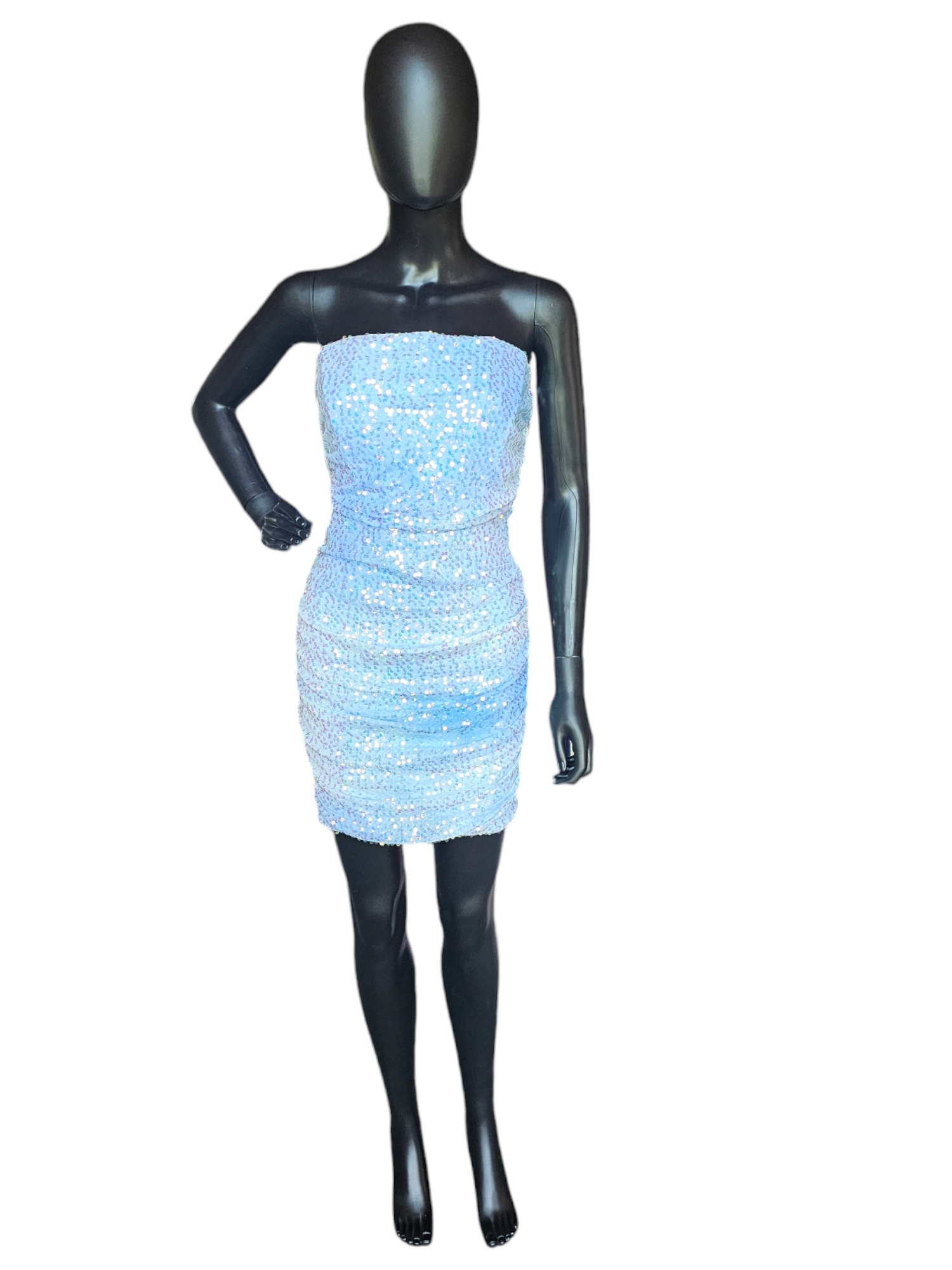 Blue Iridescent Sequin Spaghetti Strap Dress - Lovesome Arabella Bridal Blue Iridescent Sequin Spaghetti Strap Dress - Lovesome Arabella Bridal