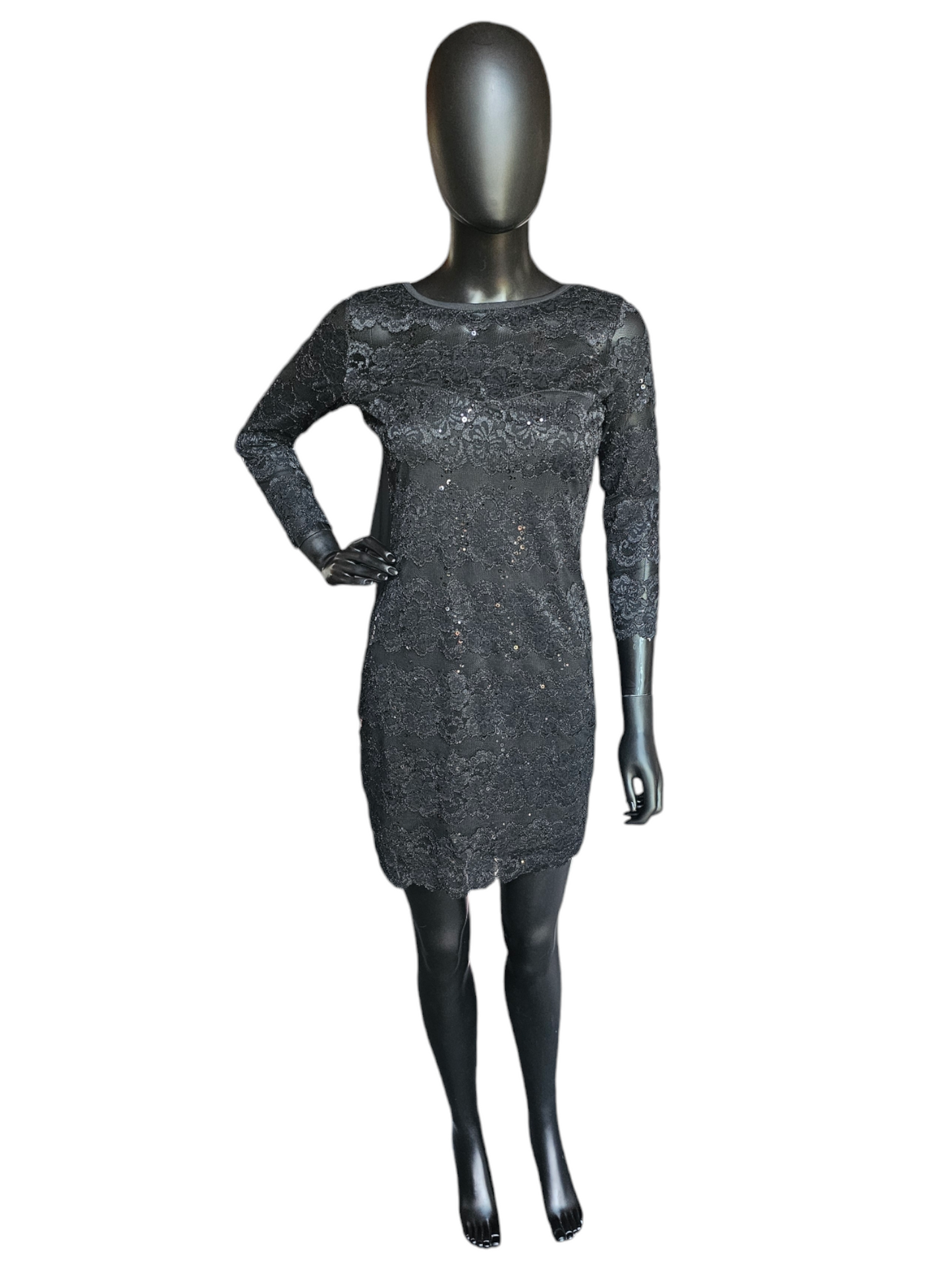 Black Lace Sequin Sleeve Dress - Jump Girl