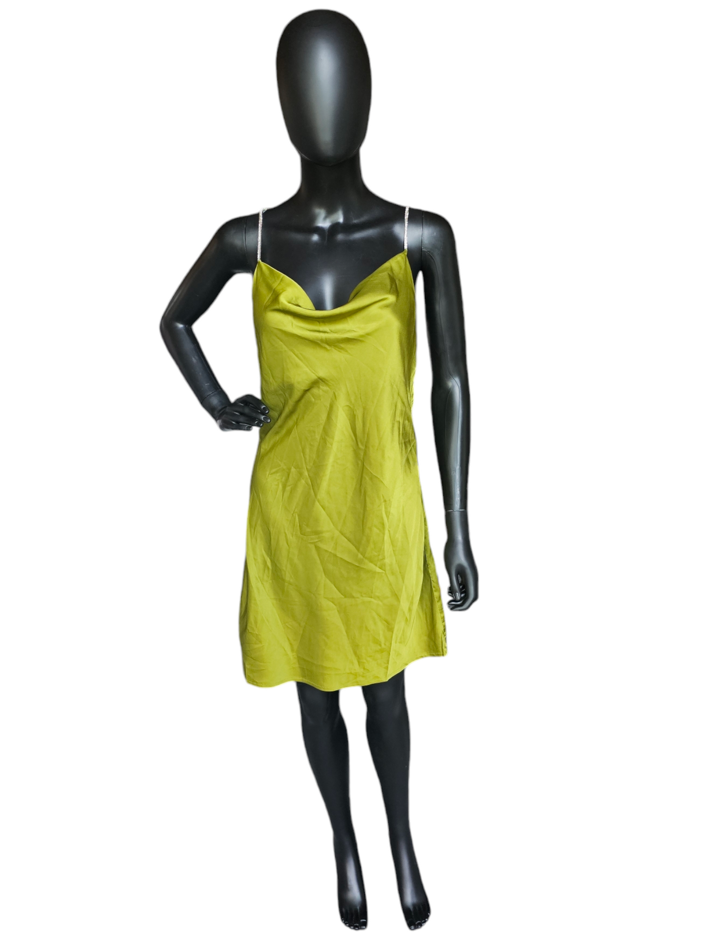 Apple Green Satin Slip Jeweled Strap Dress - Sans Souci NWT