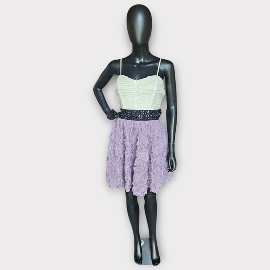 White/Black/Lavendar 3D Rose Party Dress - Trixxi