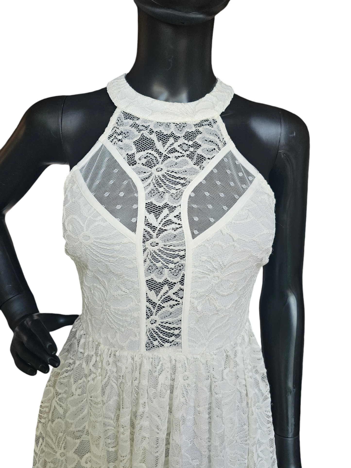 White Lace Halter Illusion Dress - Windsor