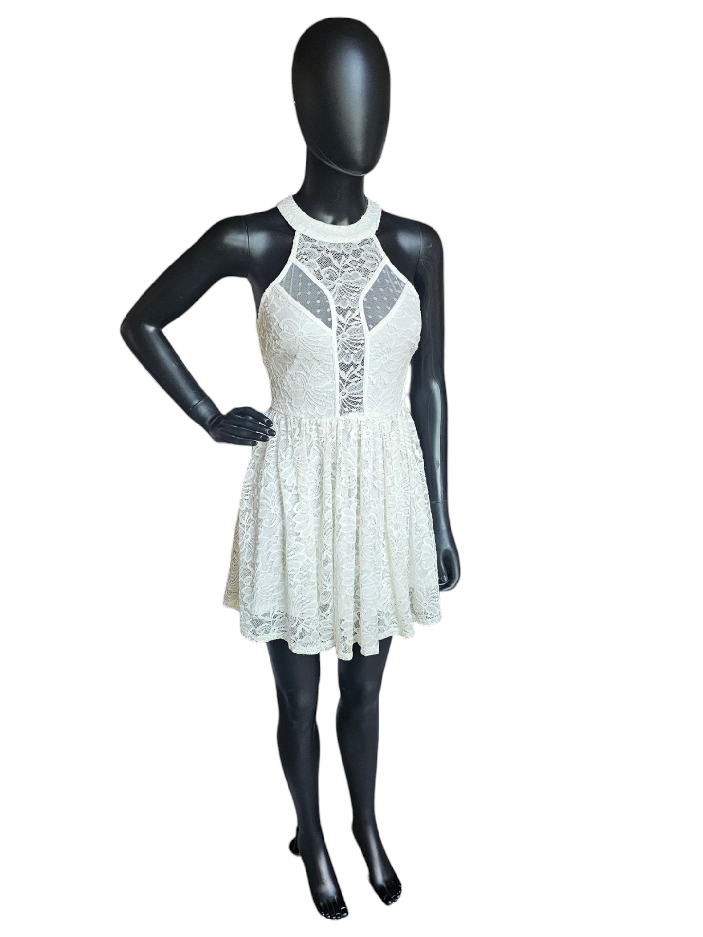 White Lace Halter Illusion Dress - Windsor