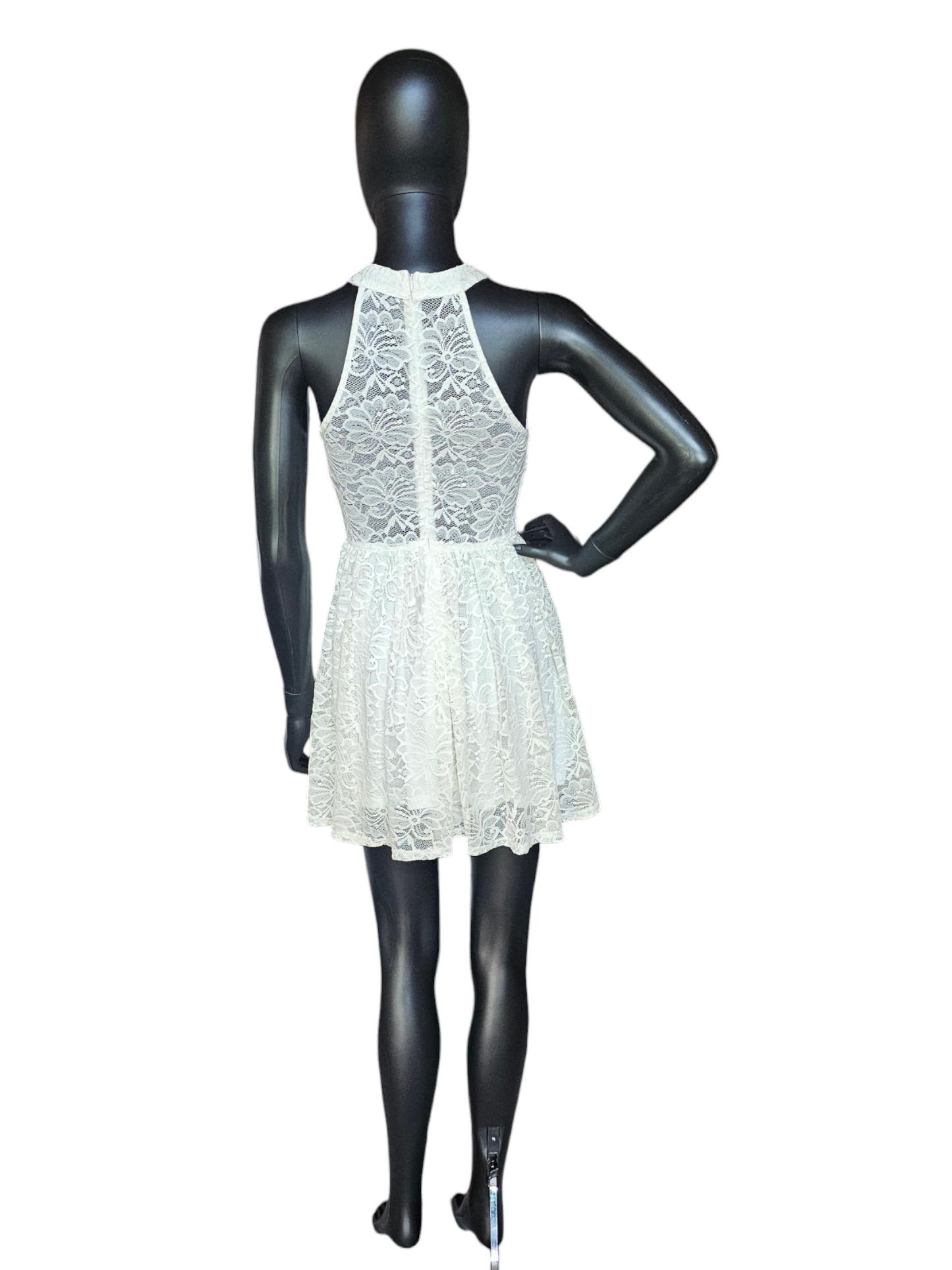 White Lace Halter Illusion Dress - Windsor