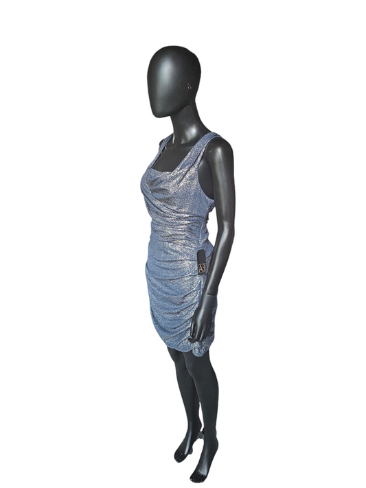 Blue & Gold Dot Print Cocktail Dress