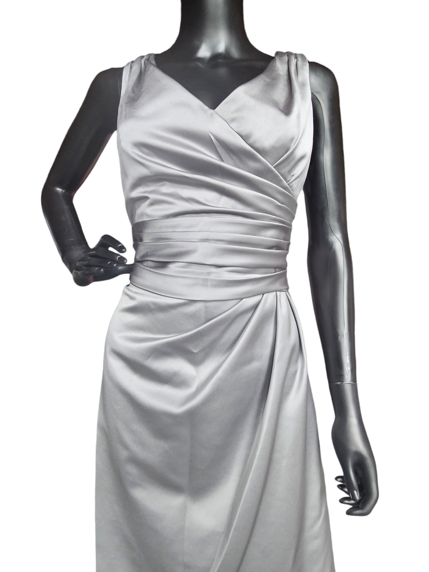 Silver Satin Side Ruched Cocktail Dress - David's Bridal