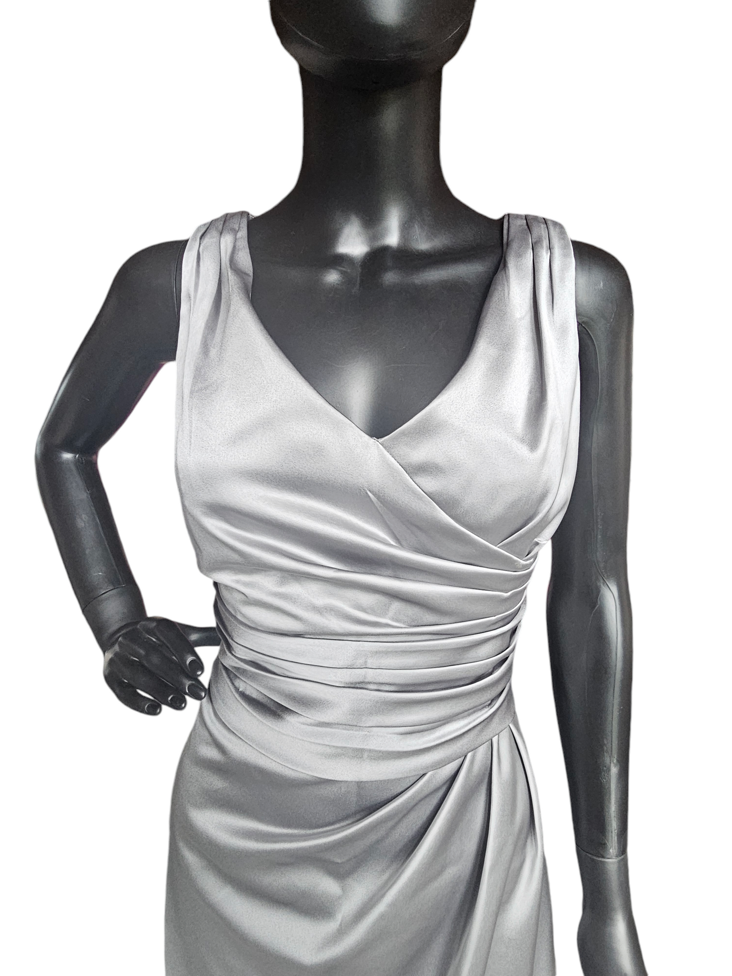 Silver Satin Side Ruched Cocktail Dress - David's Bridal