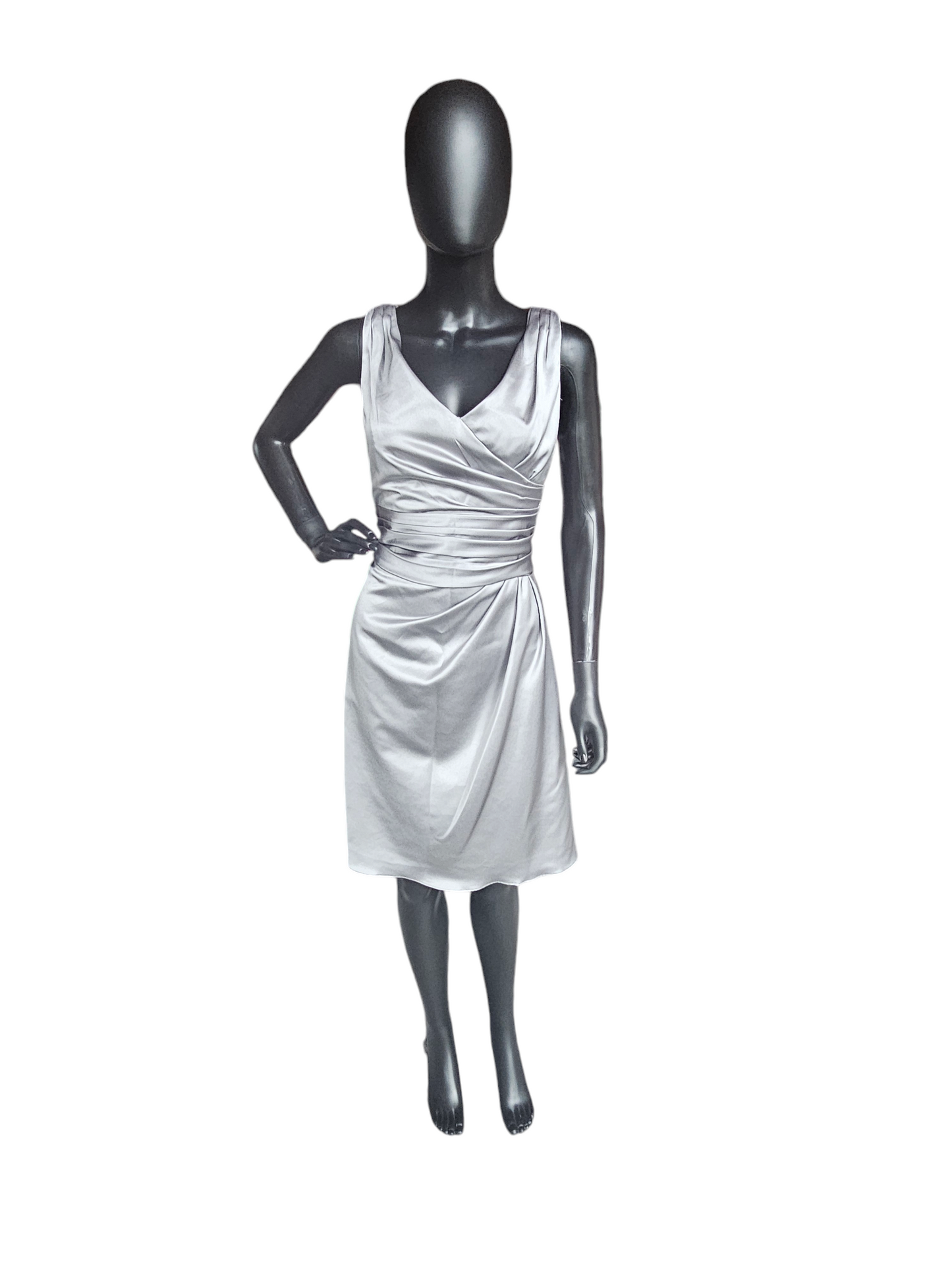 Silver Satin Side Ruched Cocktail Dress - David's Bridal