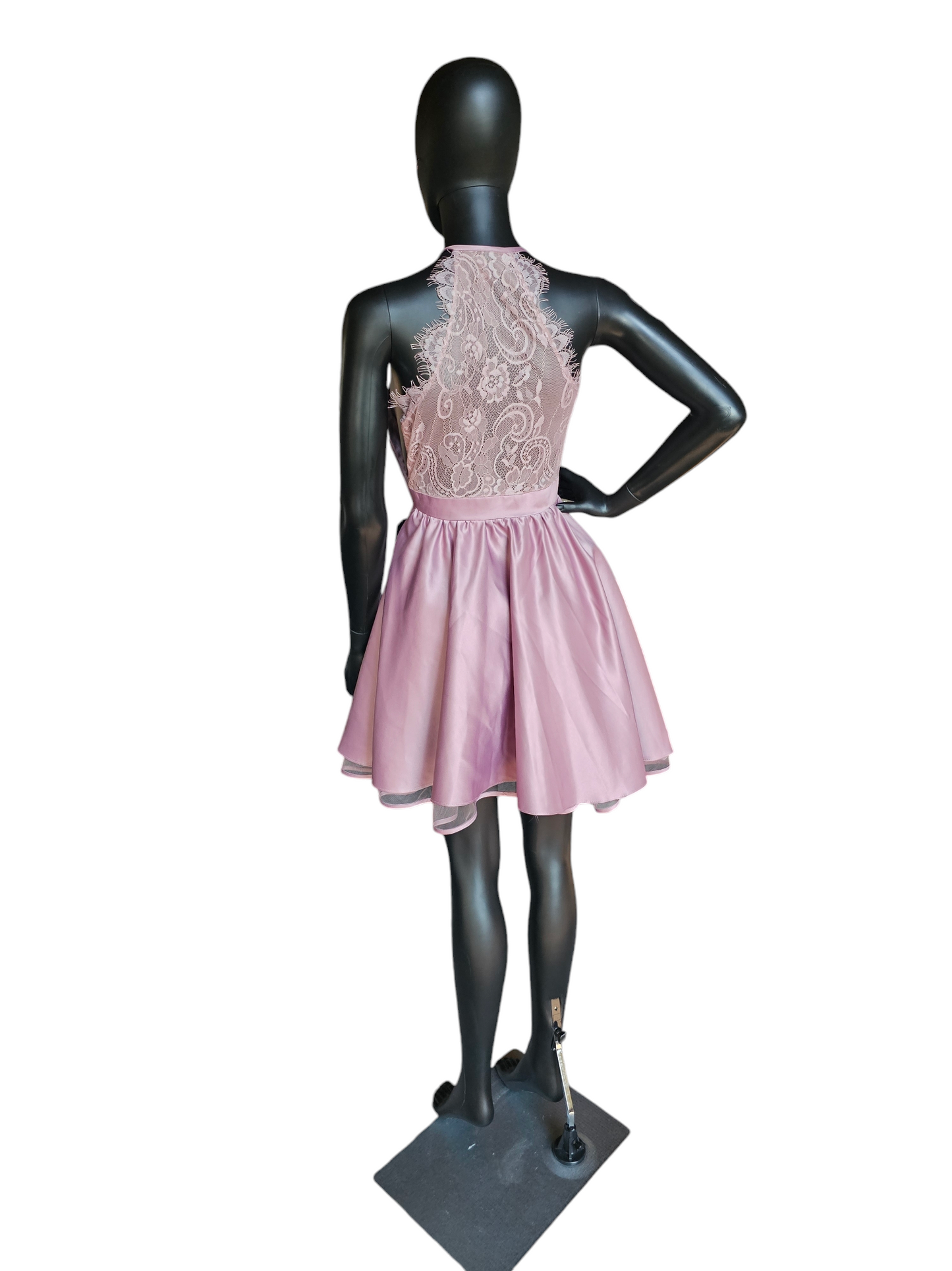 Rose Lace Back Halter Dress - Prom Girl