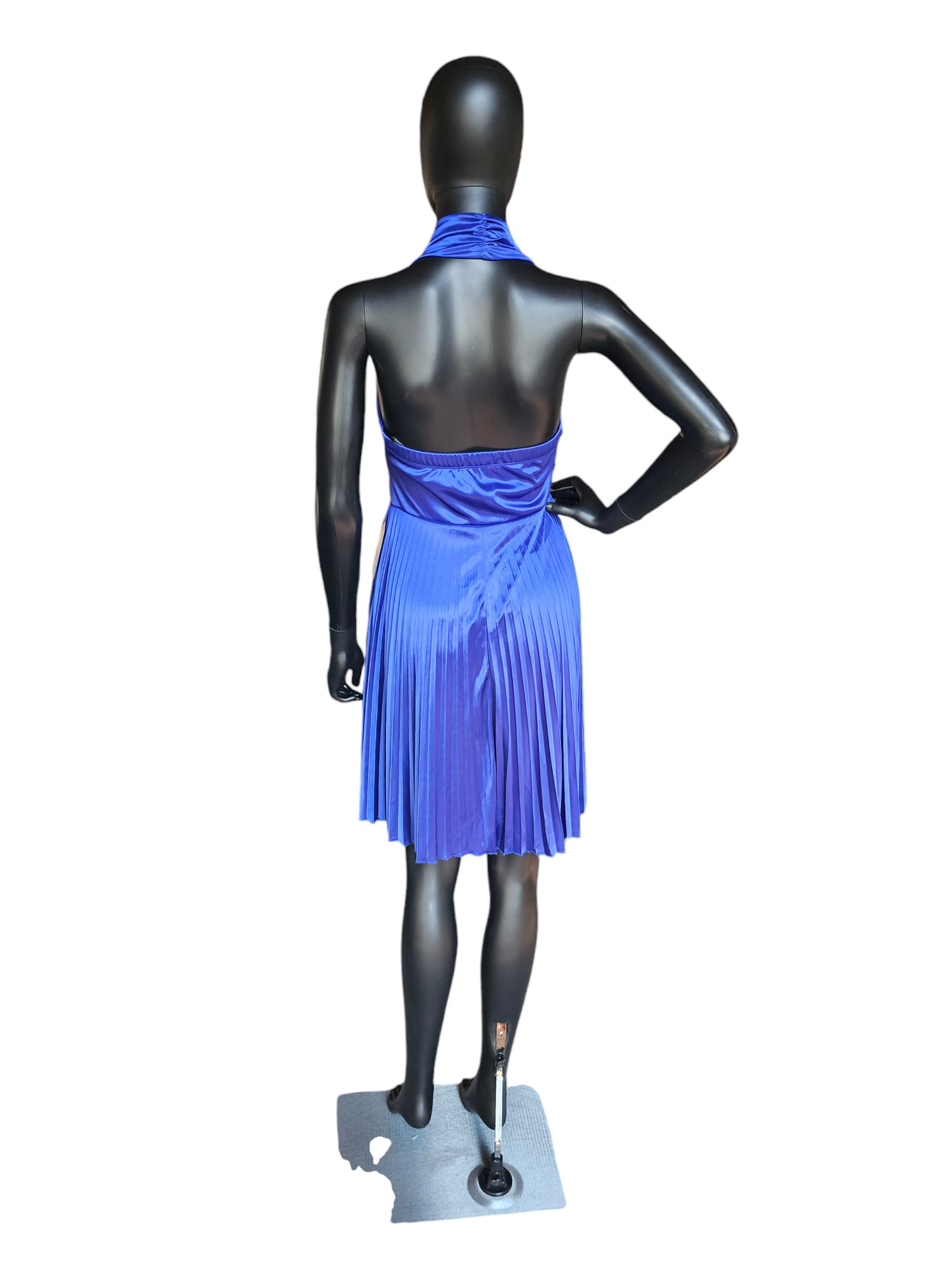 Royal Blue Stretch Satin Pleated Halter - My Michelle