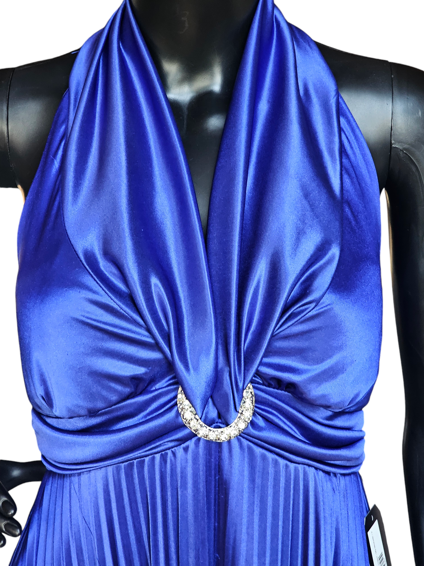 Royal Blue Stretch Satin Pleated Halter - My Michelle