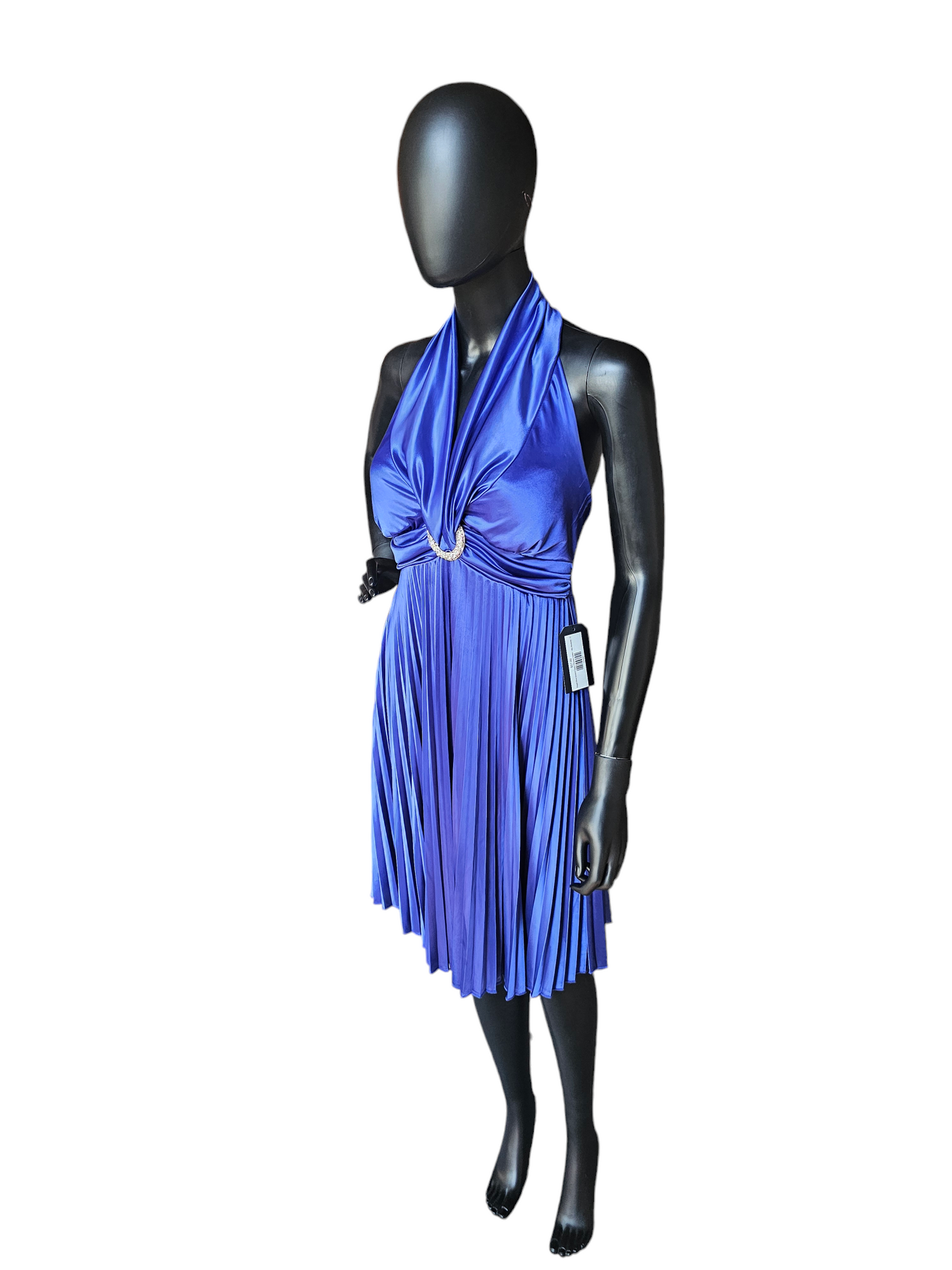 Royal Blue Stretch Satin Pleated Halter - My Michelle