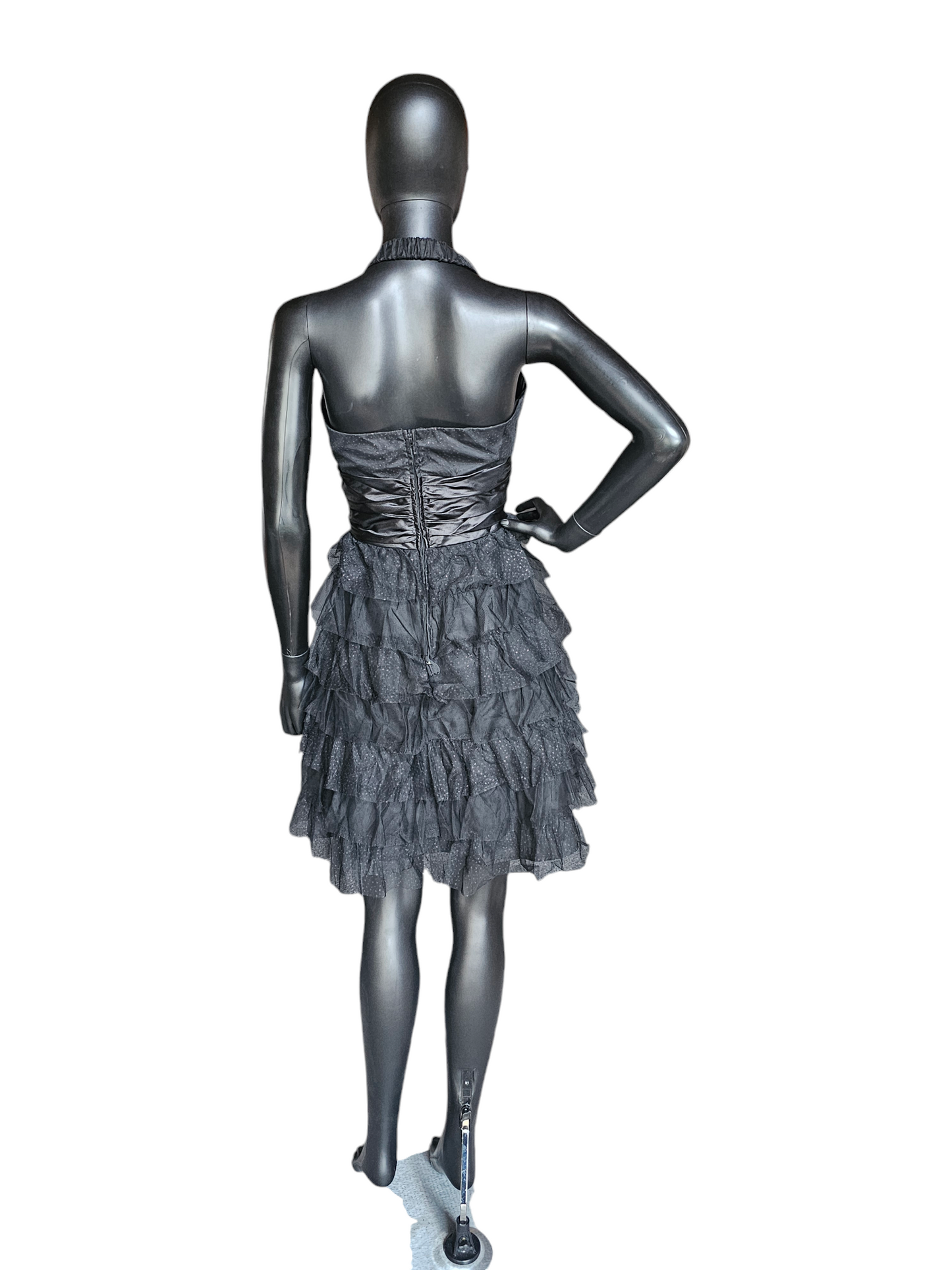 Black Sparkle Halter Tiered Flounce Knee Length Party Dress - Masquarade