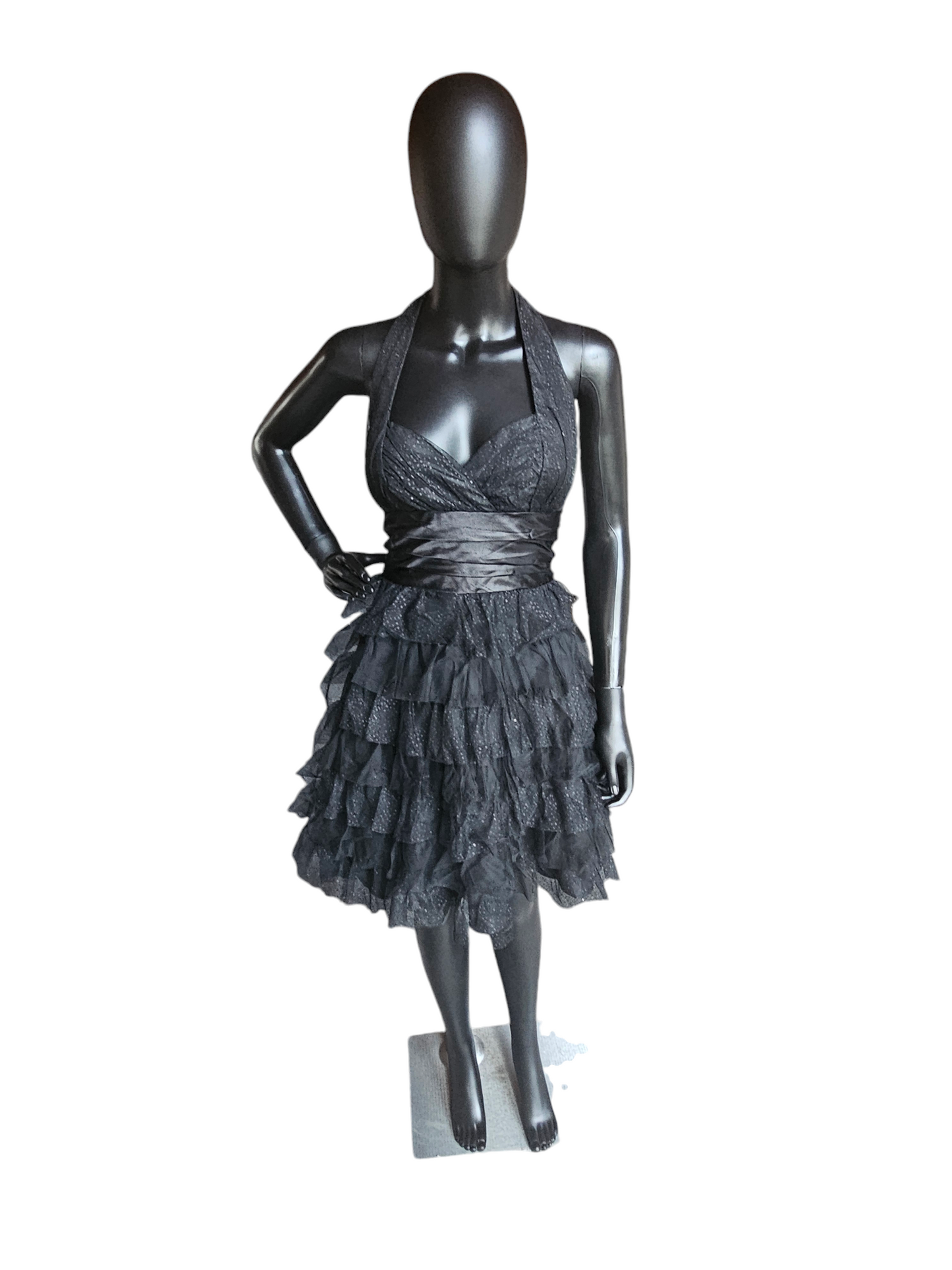 Black Sparkle Halter Tiered Flounce Knee Length Party Dress - Masquarade