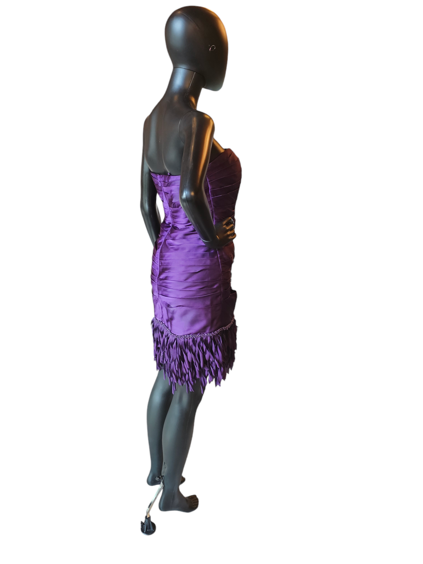 Purple Ruched Fringe Hem Cocktail Dress - JS Collections