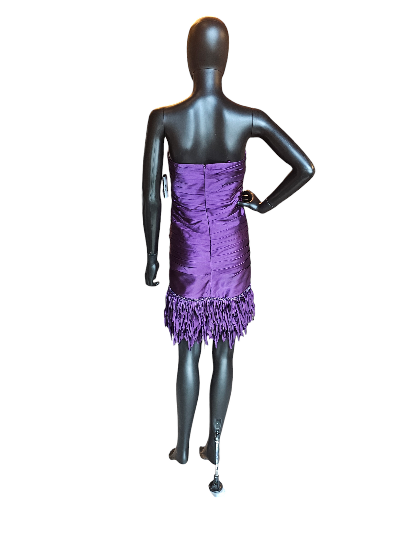 Purple Ruched Fringe Hem Cocktail Dress - JS Collections