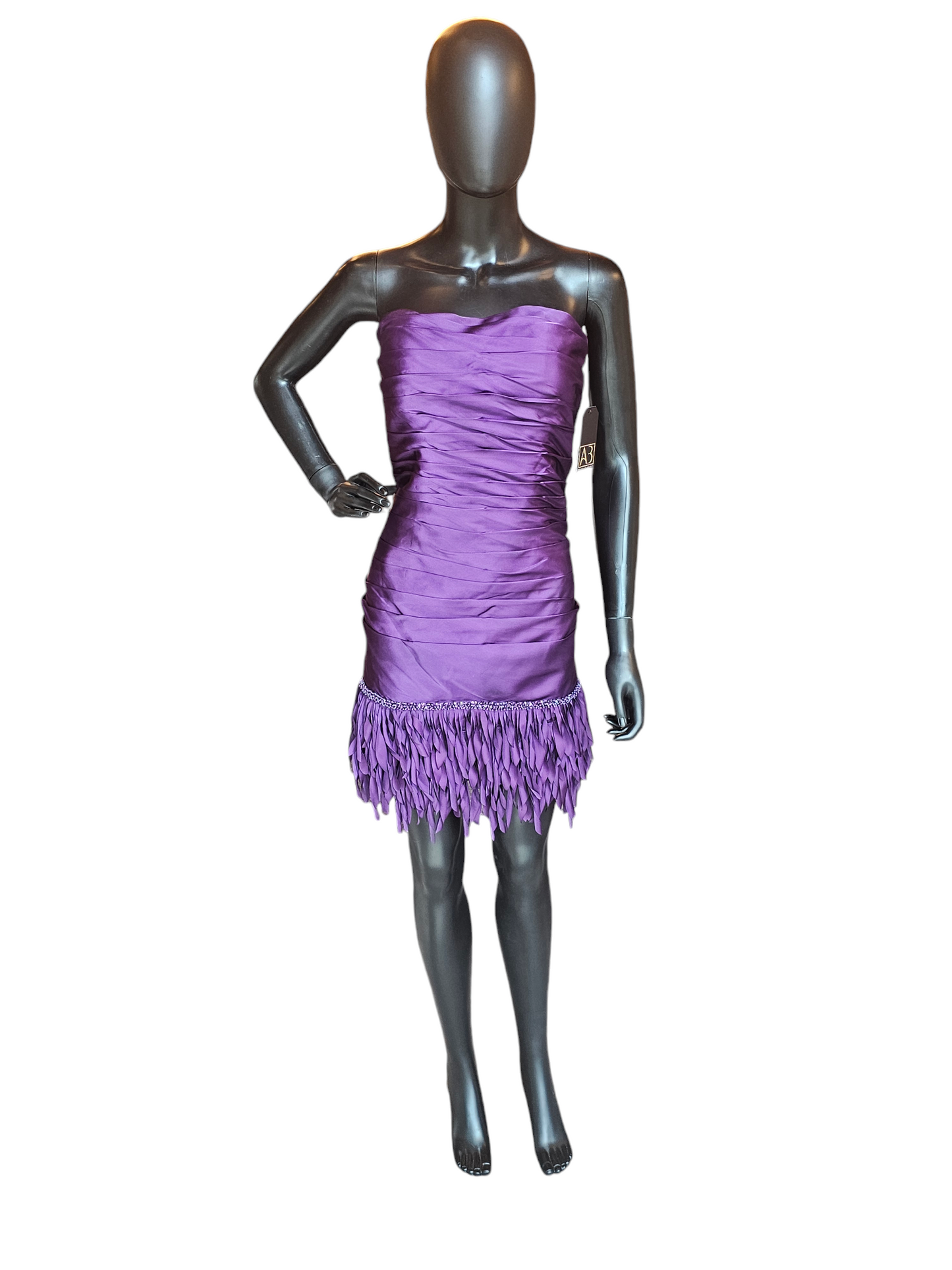 Purple Ruched Fringe Hem Cocktail Dress - JS Collections