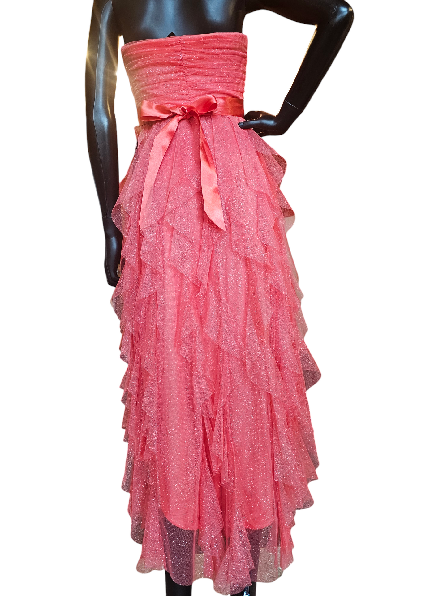 Peach Sparkle Hi-Low Cocktail Dress