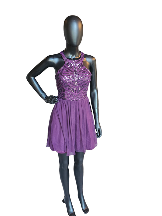 Plum Halter Sequin Geometric Dress - Speechless