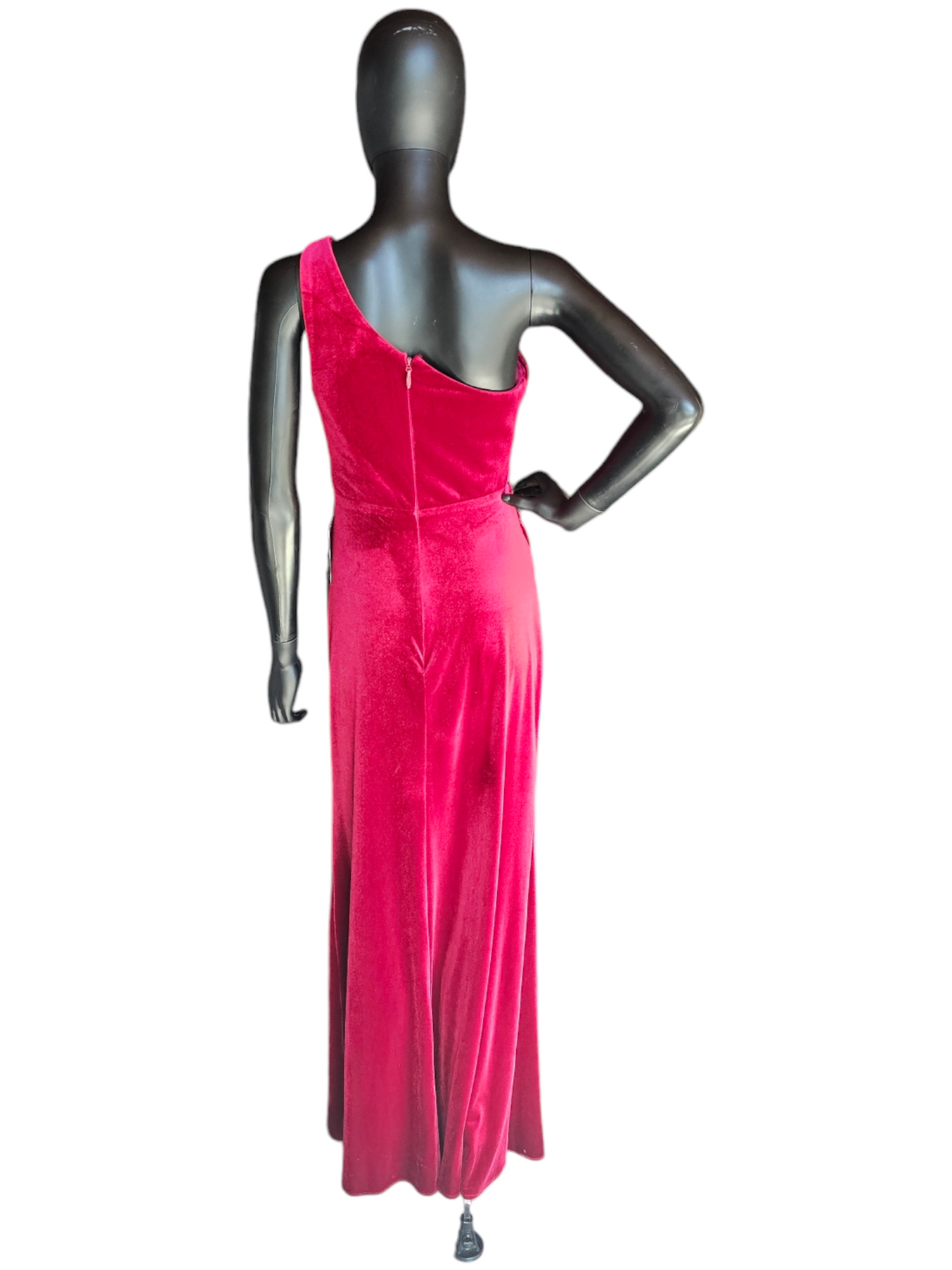 Red Velvet One Shoulder Formal Gown - Azazi