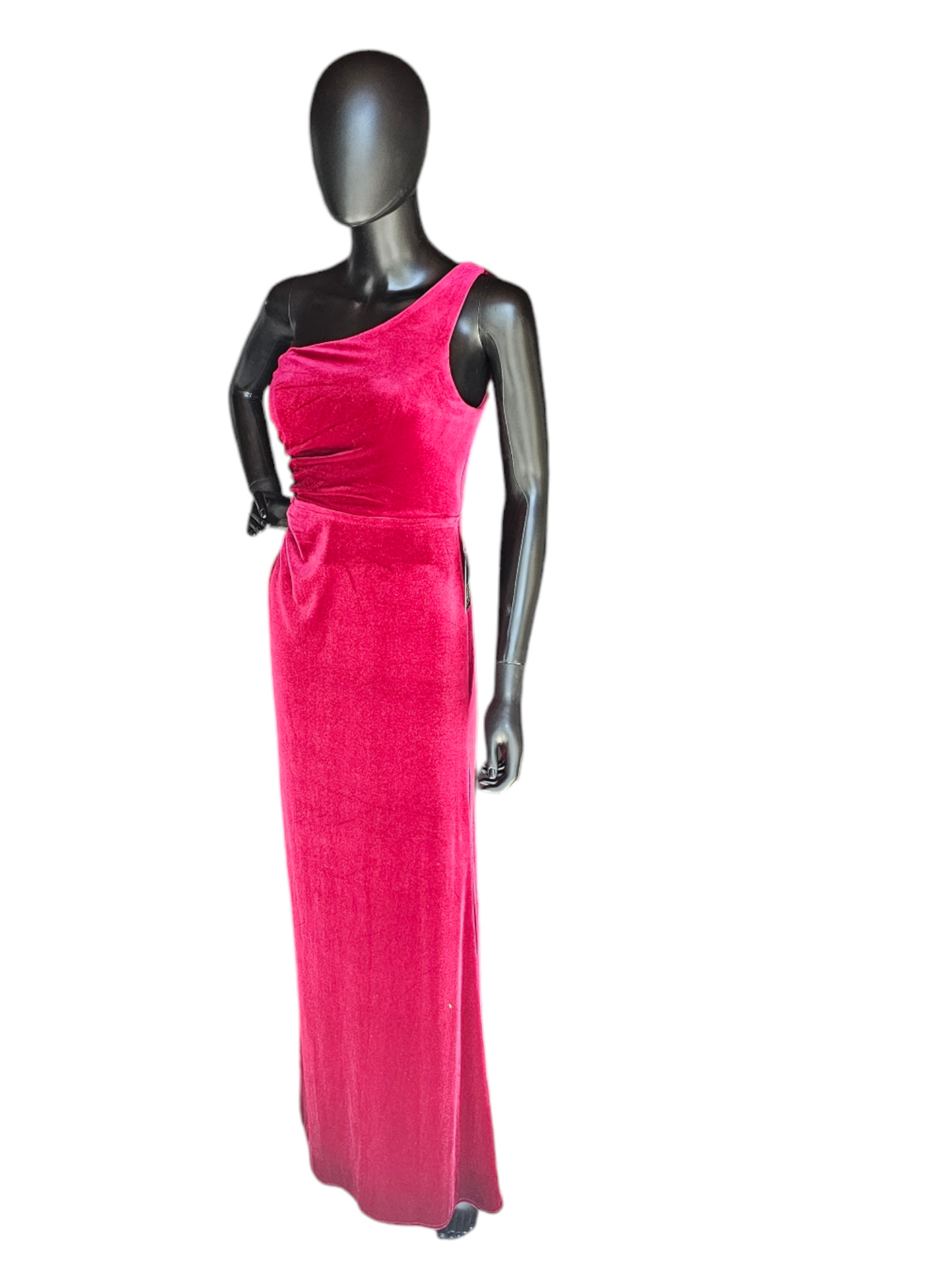 Red Velvet One Shoulder Formal Gown - Azazi