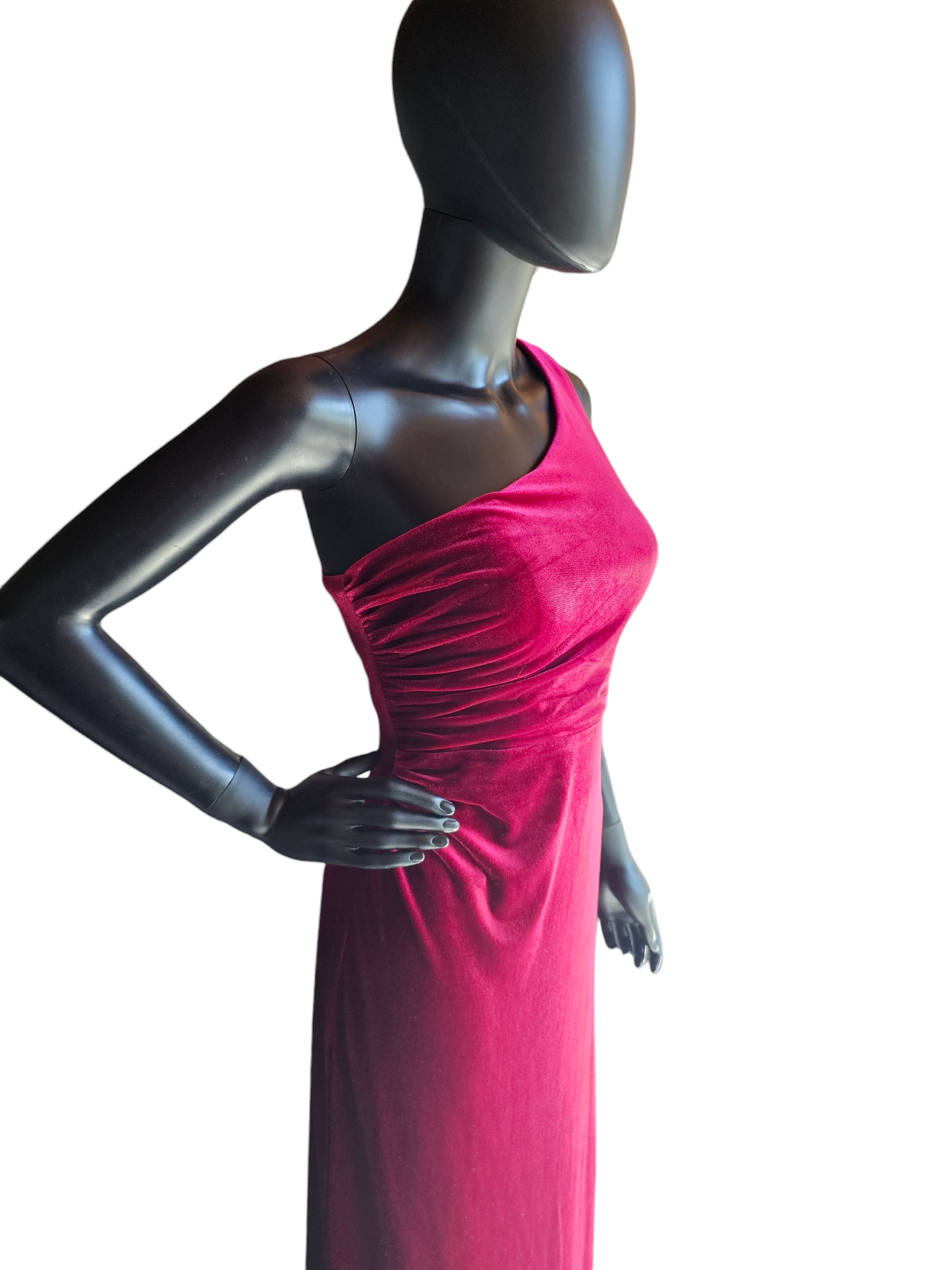 Red Velvet One Shoulder Formal Gown - Azazi