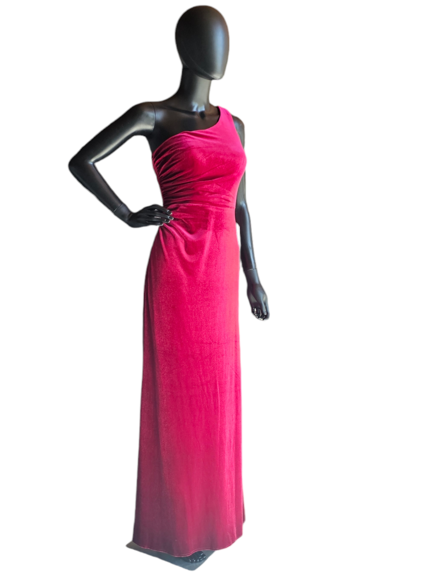 Red Velvet One Shoulder Formal Gown - Azazi