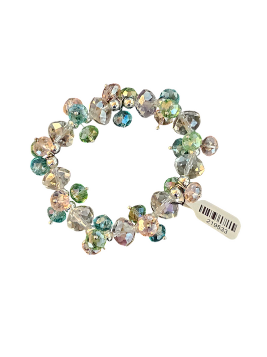 Multi Color Silver Beaded Stretch Bracelet