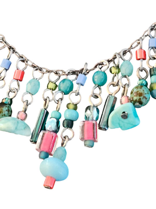 Turquoise Bead Fringe Necklace