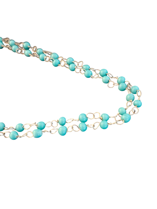 Turquoise Bead Long Chain Necklace