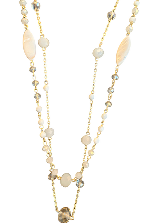 Gold/Ivory/Crystal Long Double Chain Necklace - Talbots