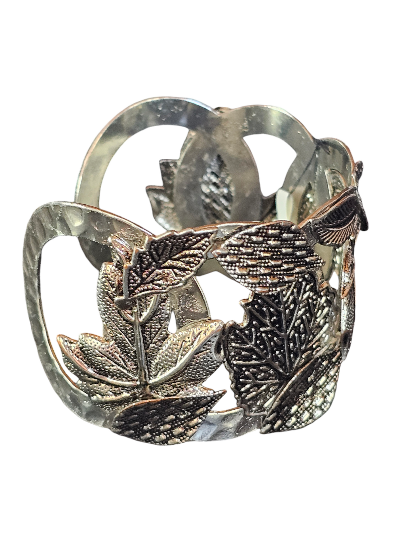 Hammered Silver Leaf Cuff Bracelet