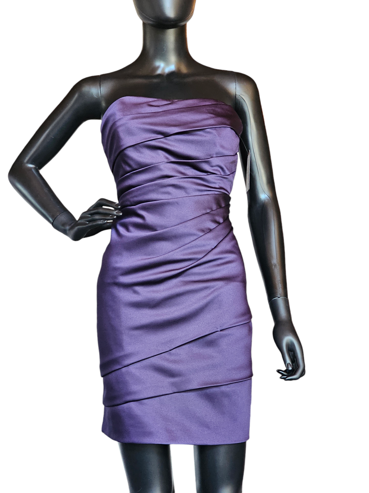 Purple Satin Fitted Strapless Cocktail Dress - Davids Bridal